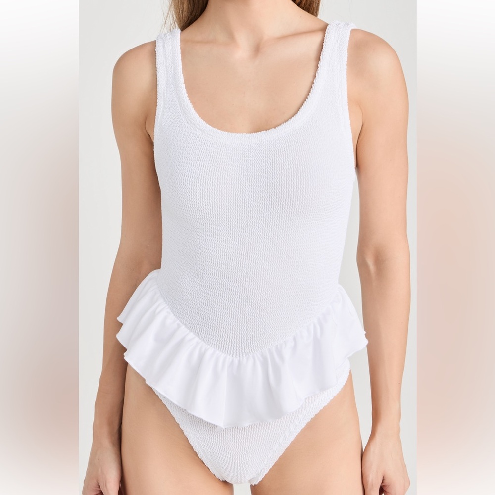 Hunza G Denise Frill Swim Crinkle One Piece White